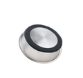 Metallic object with black rubber ring on a white background