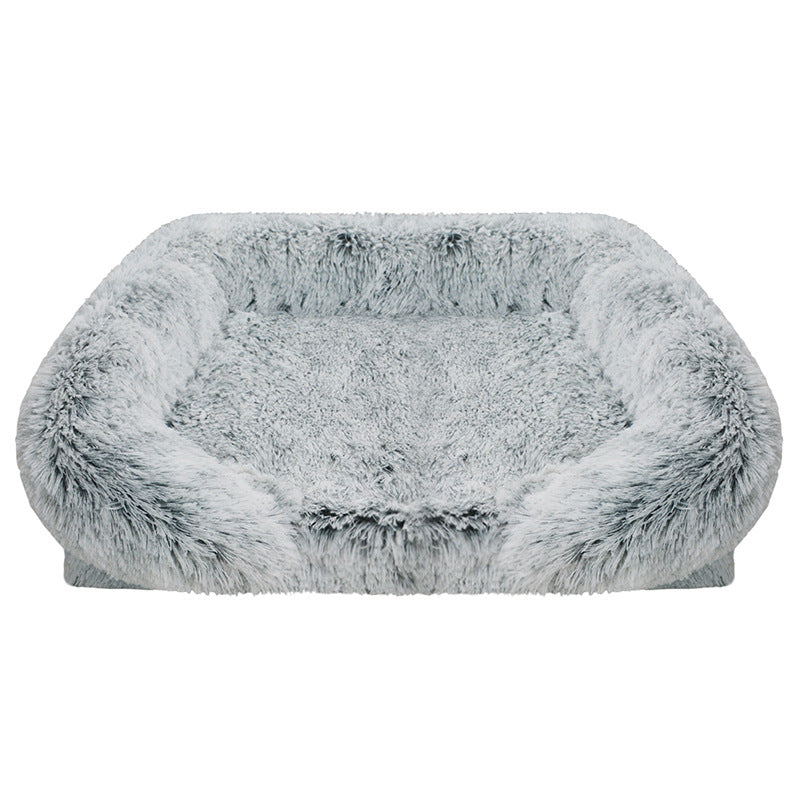 Fluffy gray pet bed on a white background