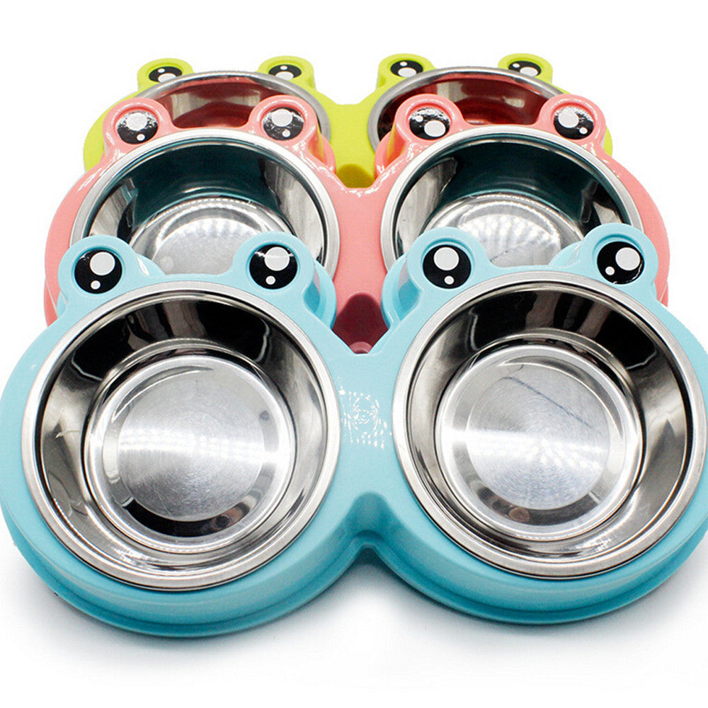 Colorful pet bowl set with multiple bowls on a white background