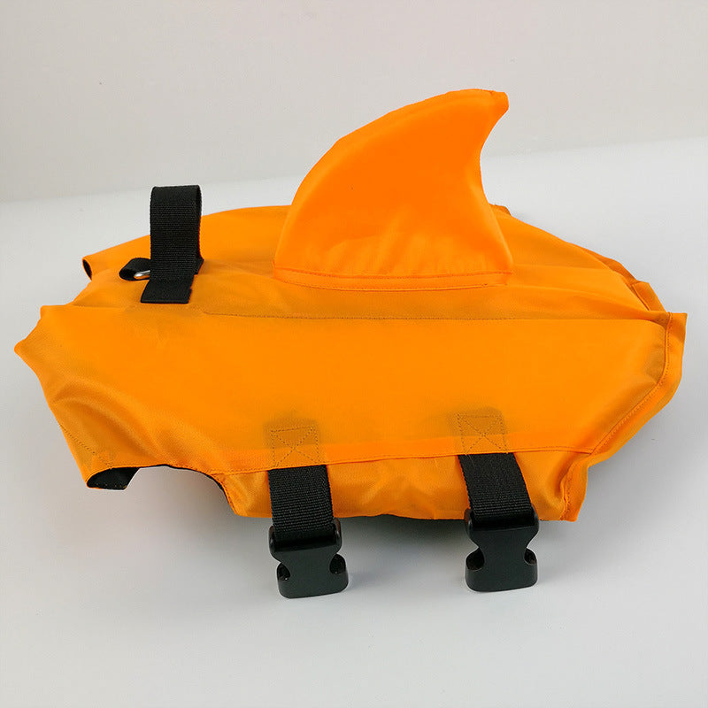 orange shark fine life jacket with white background