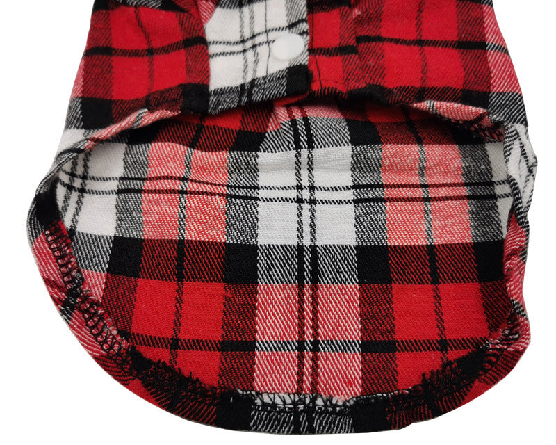 Red and black plaid pattern on a white background