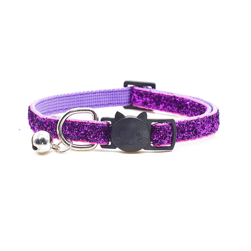 Lavender glitter cat collar with a bell on a white background
