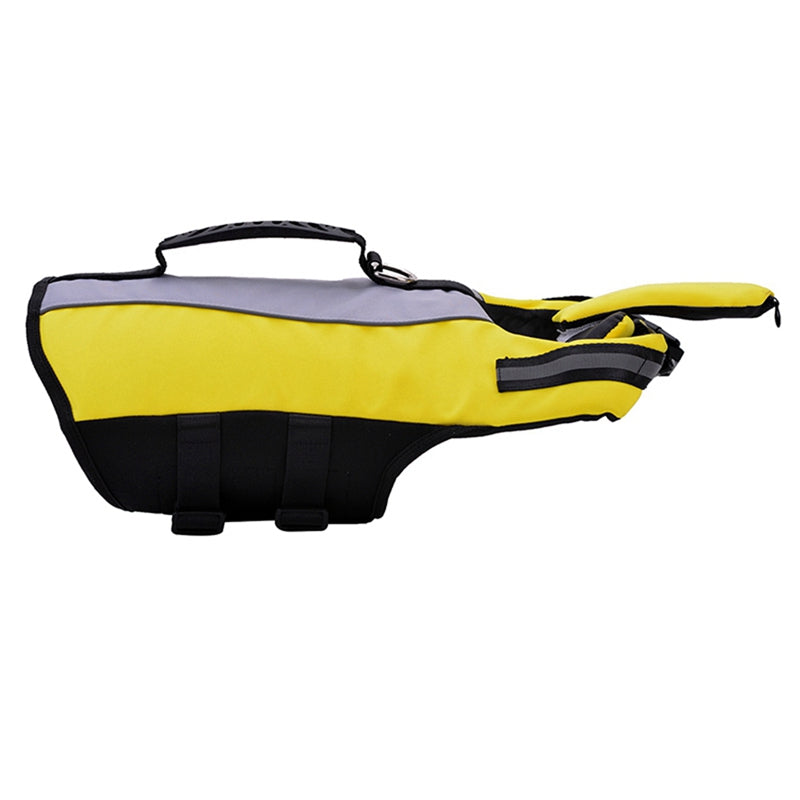 Pet Reflective Airbag Life Jacket grey, yellow and black side view