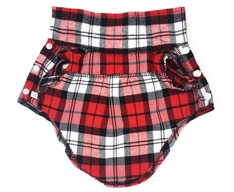 Red and black plaid diaper cover on a white background