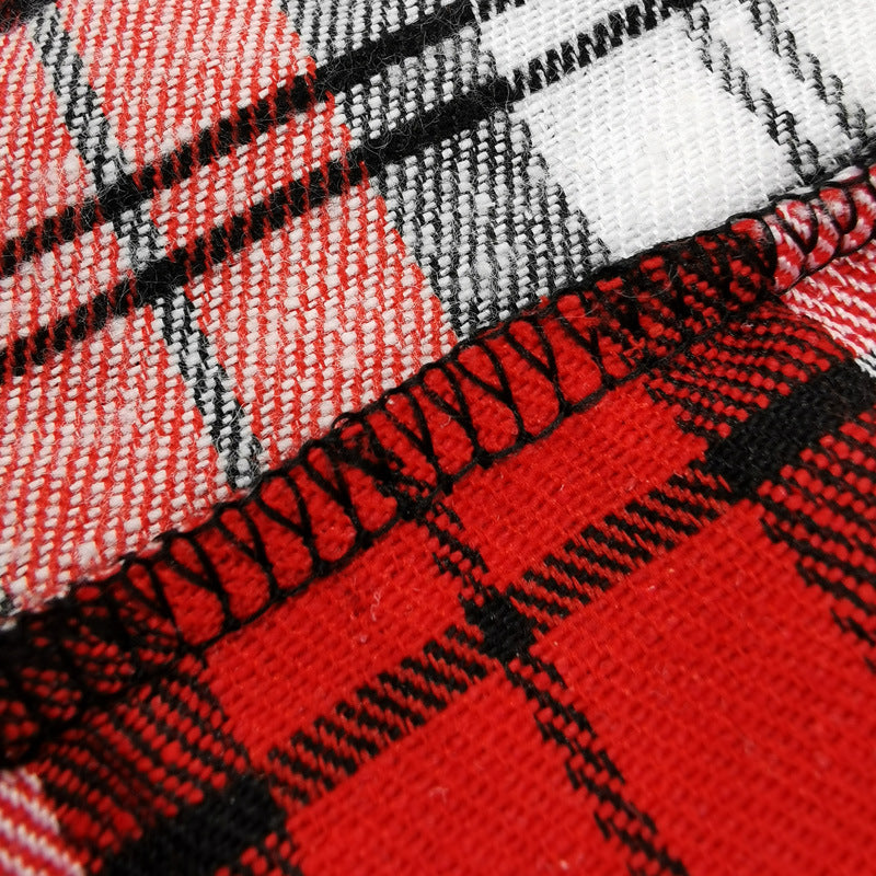 Close-up of red, black, and white plaid fabric