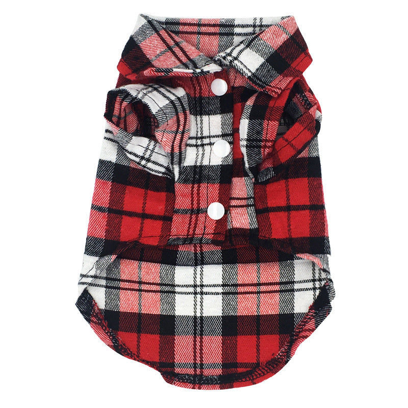 Plaid dog coat with buttons on a white background