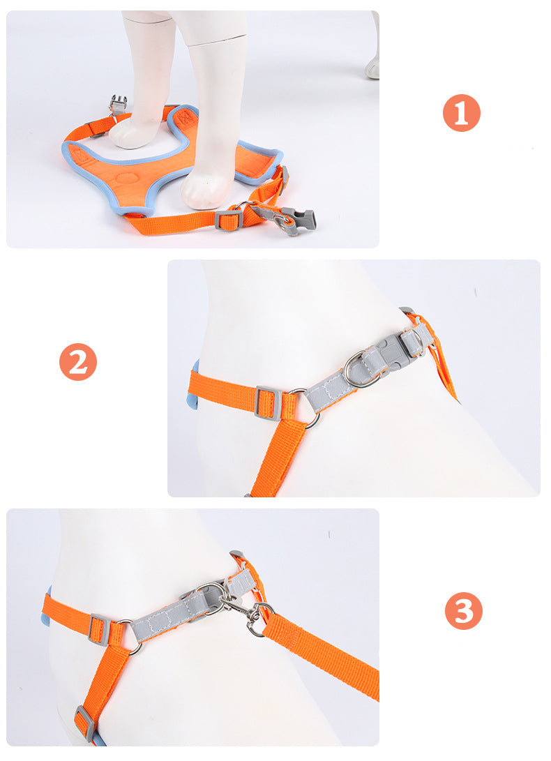 Orange safety harness with gray accents on a white background