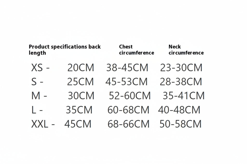 a size chart from xs-xxl