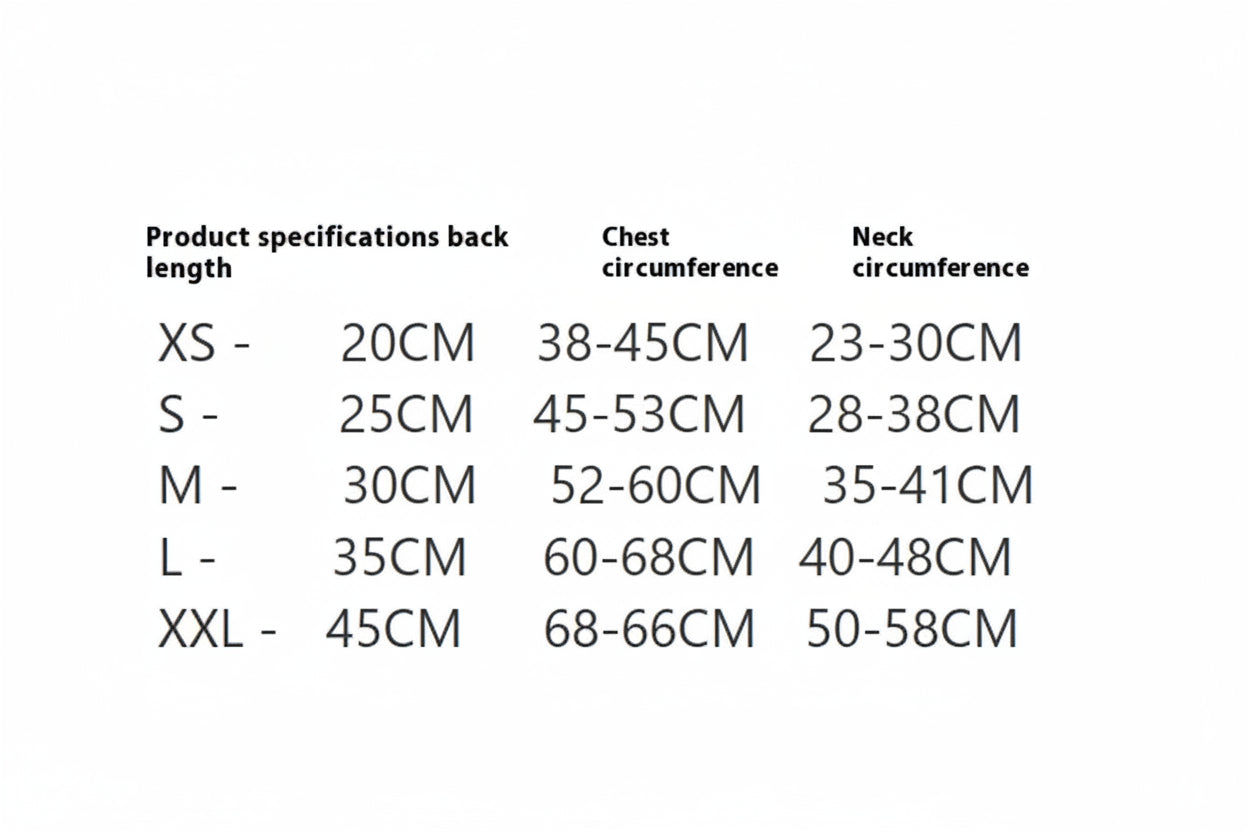 a size chart from xs-xxl