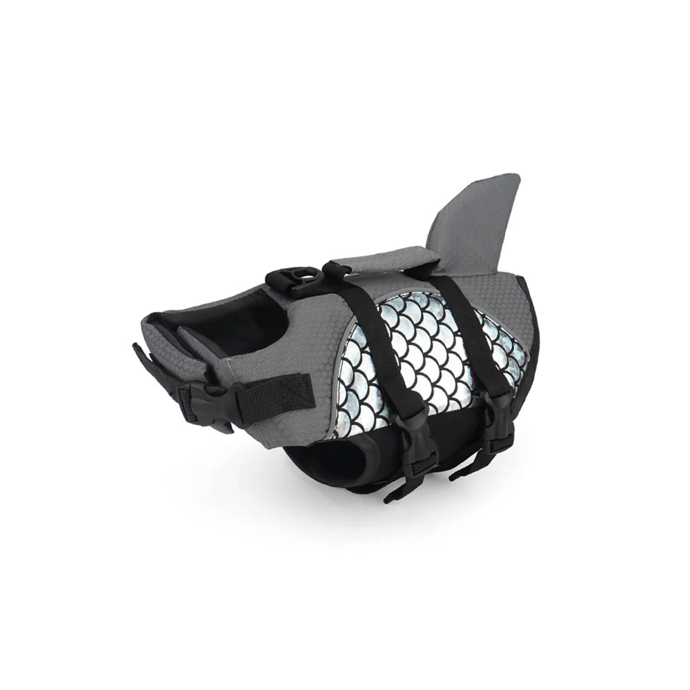 a silver pet life jacket