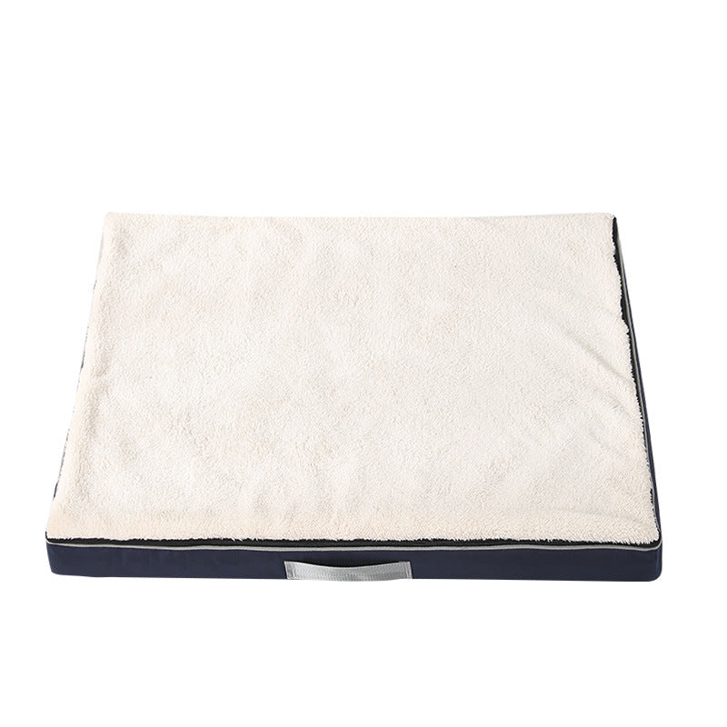 Rectangular pet bed with white top and black sides on a white background
