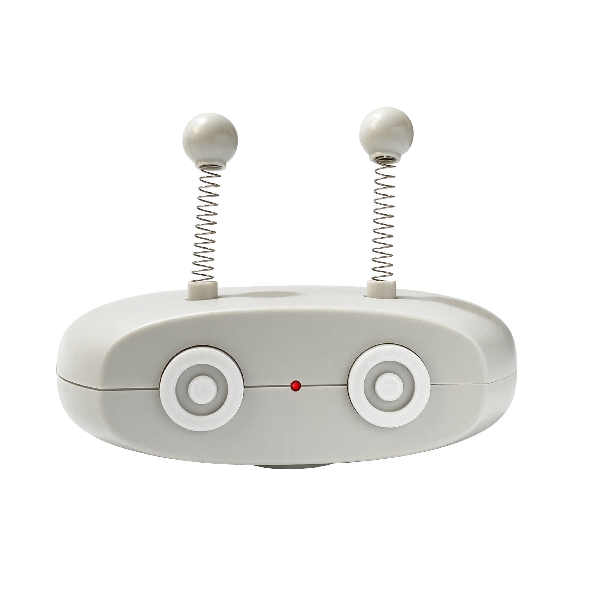 White electronic device with spring-loaded eyes on a white background