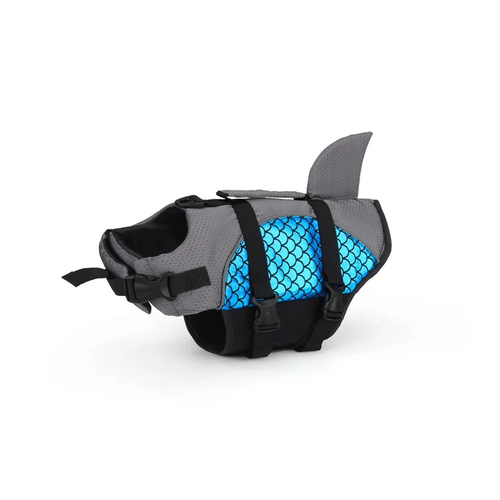 a blue pet life jacket