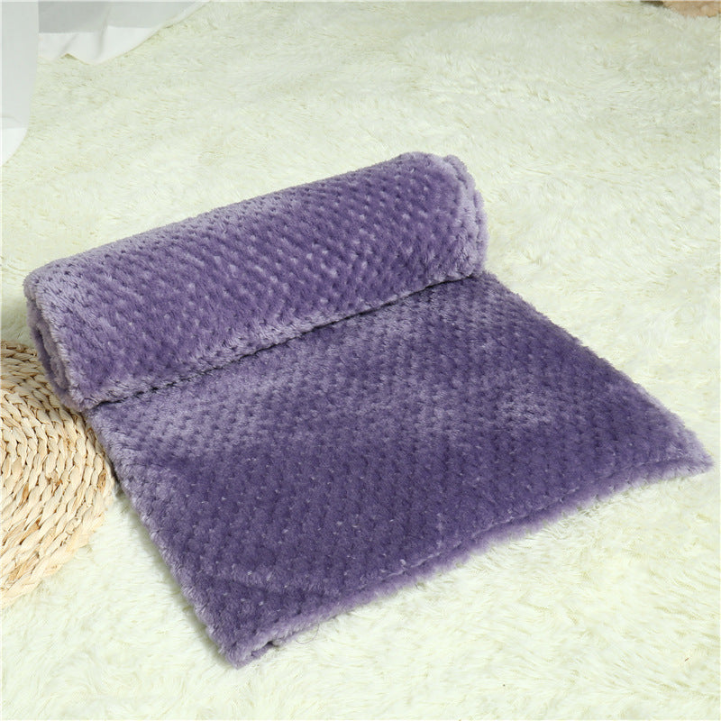 Purple woven bag on a light green surface