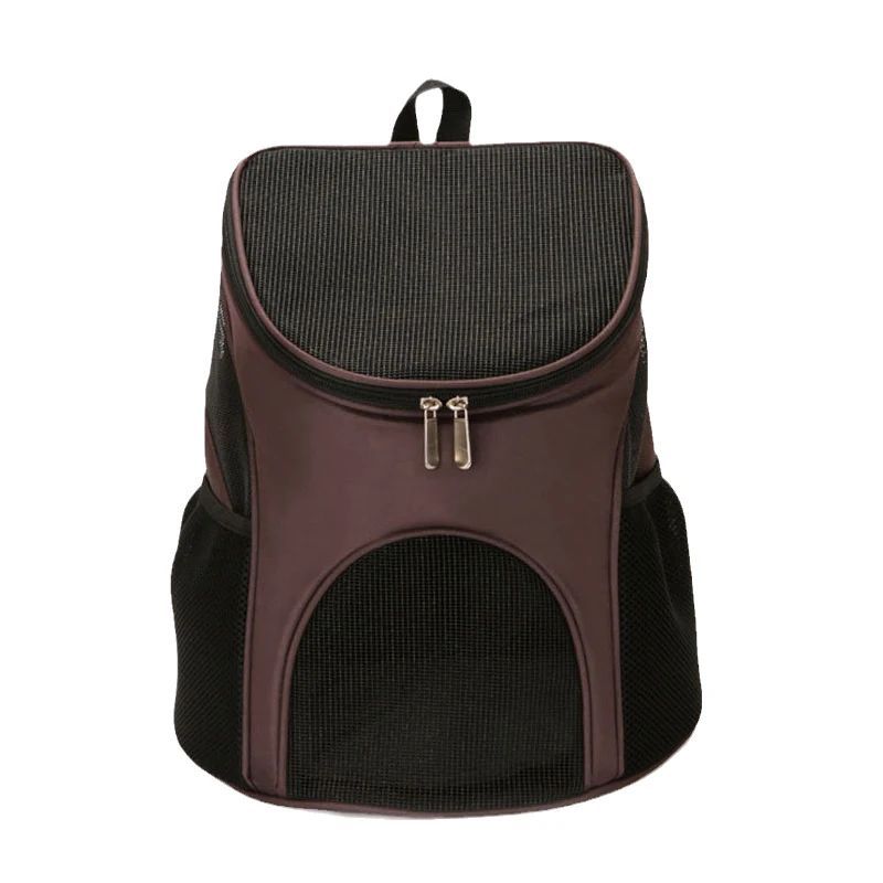 Pet carrier backpack with mesh sides on a white background